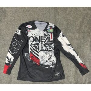 Oneal Mens XL MX Jersey Black White Red Graphic Long Sleeve Motocross